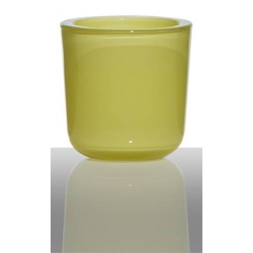 Candle glass for tea lights NICK, yellow-green, 3"/7,5cm, Ø3"/7,5cm