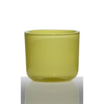 Candle holder made of glass NICK, yellow-green, 4.3"/11cm, Ø4.9"/12,5cm