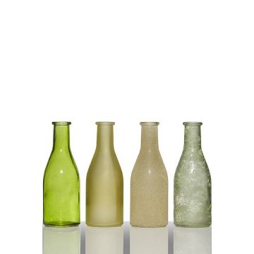 Decorative glass bottles ANYA, 4 pcs, green, 7"/18cm, Ø2.4"/6cm