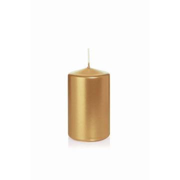 Festive block candle ROSELLA, gold, 4"/10cm, Ø2.4"/6cm, 33h - Made in Germany