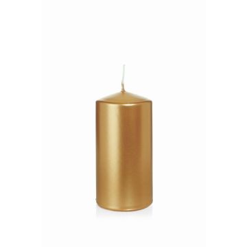 Festive block candle ROSELLA, gold, 4.7"/12cm, Ø2.4"/6cm, 40h - Made in Germany