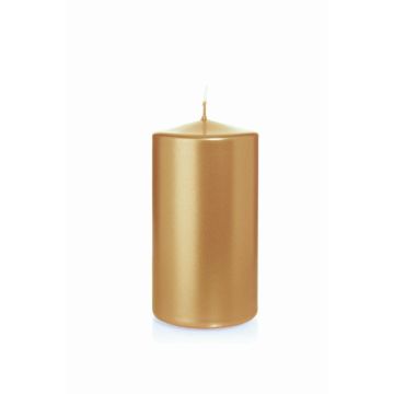 Festive block candle ROSELLA, gold, 5"/13cm, Ø2.8"/7cm, 52h - Made in Germany