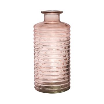 Glass bottle STUART with grooves, pale pink-clear, 31cm, Ø14,5cm