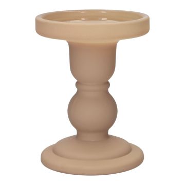 Glass Candlestick pillar candle KLEOFINA, with base, beige-mat, 4.3"/11cm, Ø3.3"/8.5cm Glass Candlestick pillar candle KLEOFINA, with base, beige-mat, 4.3"/11cm, Ø3.3"/8.5cm