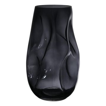 Unshaped vase MADALENA made of glass, with dents, grey-clear, 28cm, Ø14,5cm