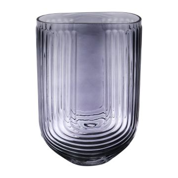 Oval glass decorative vase NICODEMO with grooves, grey-clear, 16x8x24cm Oval glass decorative vase NICODEMO with grooves, grey-clear, 16x8x24cm