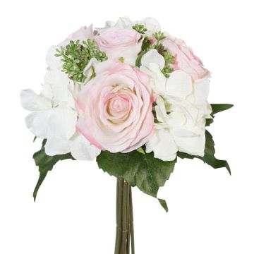 Artificial bouquet of roses and hydrangeas DRUZA with fruits, pink-white, 12"/30cm Artificial bouquet of roses and hydrangeas DRUZA with fruits, pink-white, 12"/30cm