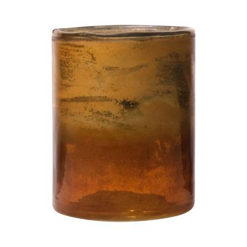 Maxi glass tealight holder RIGOBERTO, gold at the top, orange-brown-clear, 12,5cm, Ø10cm