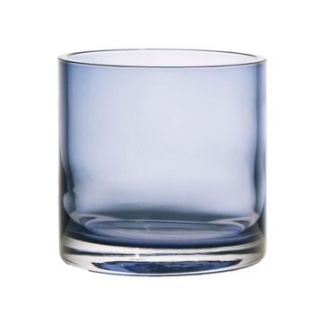 Cylindrical candle glass SANSA EARTH, blue-clear, 11cm, Ø11,5cm