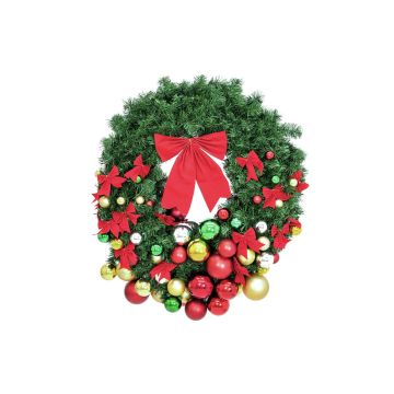Plastic fir wreath ANNIE, decorated, colourful, Ø35"/90cm