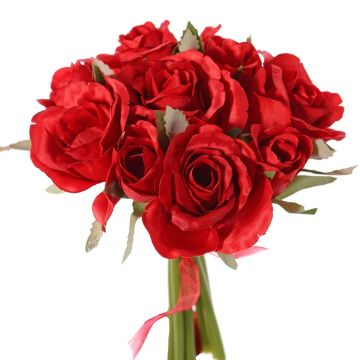 Fake bouquet of roses ROSILA, red, 8"/20cm, Ø6"/15cm