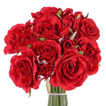 Fake bouquet of roses ROSILA, red, 10"/25cm, Ø8"/20cm