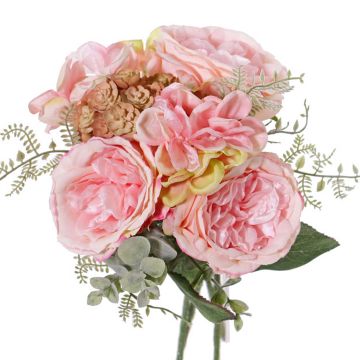 Fake bouquet of roses SIERRA hydrangea, echeveria, pink, 10"/25cm, Ø10"/25cm