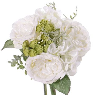 Fake bouquet of roses SIERRA hydrangea, echeveria, white, 10"/25cm, Ø10"/25cm