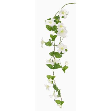 Plastic petunia branch MARTHE, white-green, 4ft/130cm