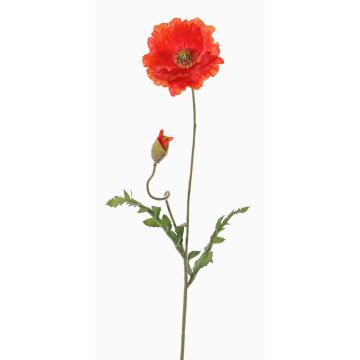 Silk poppy flower LIENTJE, red-orange, 26"/65cm, Ø4.7"/12cm