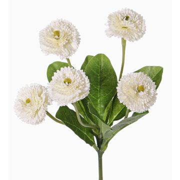 Fake daisy HEIKE on spike, white, 10"/25cm, Ø1.8"/4.5cm