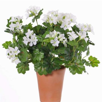 Fake geranium BERENIKE on spike, crossdoor, white, 16"/40cm, Ø2"-3.1"/5-8cm