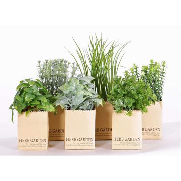 Fake herb mix CHUCK in paper pot, 6 pcs, green, 5.9"-10"/15-25cm Fake herb mix CHUCK in paper pot, 6 pcs, green, 5.9"-10"/15-25cm