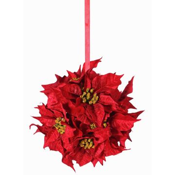 Fake poinsettia ball CATHLIN, red, Ø10"/25cm