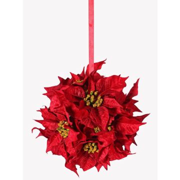 Fake poinsettia ball CATHLIN, red, Ø10"/25cm