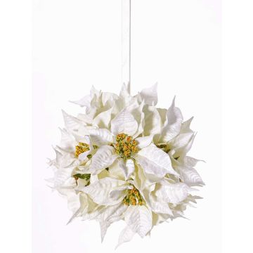 Fake poinsettia ball CATHLIN, white, Ø10"/25cm