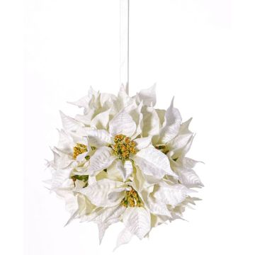 Fake poinsettia ball CATHLIN, white, Ø10"/25cm