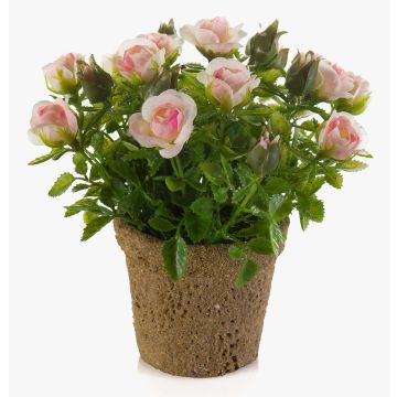 Silk rose LARAINA in decorative pot, light pink, 6"/15cm