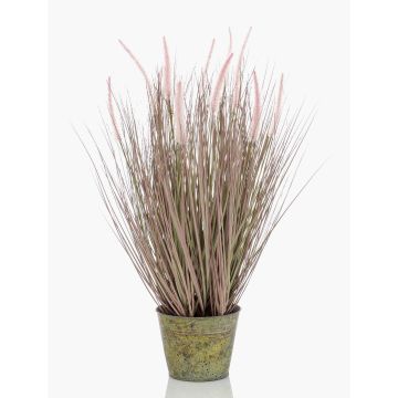 Artificial fountain grass OVIDIO, panicles, zinc pot, green, 24"/60cm