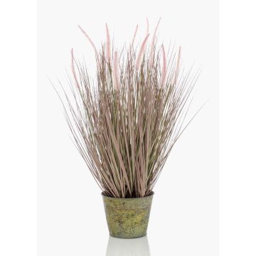 Artificial fountain grass OVIDIO, panicles, zinc pot, green, 28"/70cm