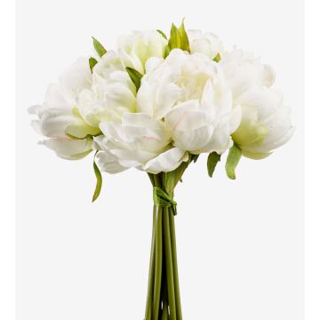 Silk peony bouquet WILO, white-green, 10"/25cm