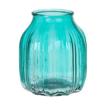 Small glass table vase AMORY, turquoise-clear, 6"/16cm, Ø5.4"/13,8cm
