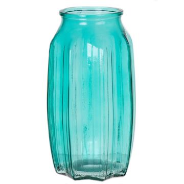 Small glass table vase AMORY, turquoise-clear, 9"/22cm, Ø4.7"/12cm