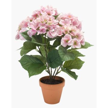 Artificial hydrangea JONE in clay pot, light pink, 16"/40cm