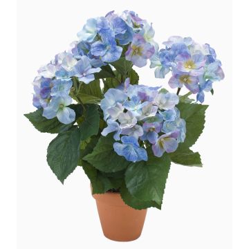 Artificial hydrangea JONE in clay pot, blue, 16"/40cm