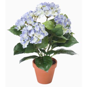 Silk hydrangea LAIDA in clay pot, light blue, 14"/35cm