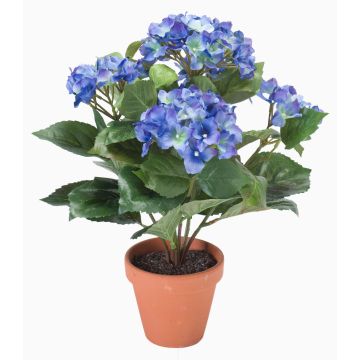 Silk hydrangea LAIDA in clay pot, blue, 14"/35cm