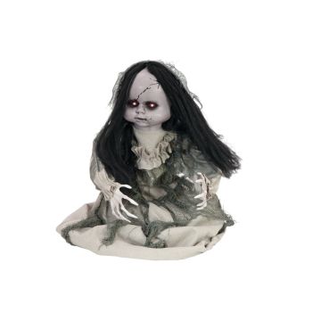 Halloween decoration horror doll BARLETTA with movement function, ghost sounds, LEDs, 45cm