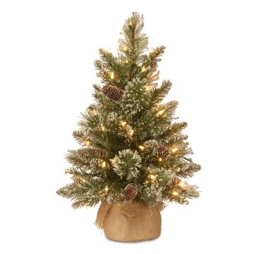 Artificial Christmas tree RIGA, jute bag, with cones, white, LEDs, 24"/60cm, Ø16"/40cm