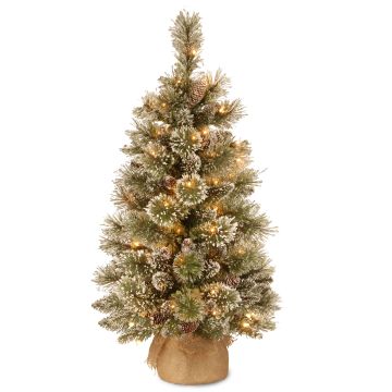 Artificial Christmas tree RIGA, jute bag, with cones, white, LEDs, 3ft/90cm, Ø20"/50cm