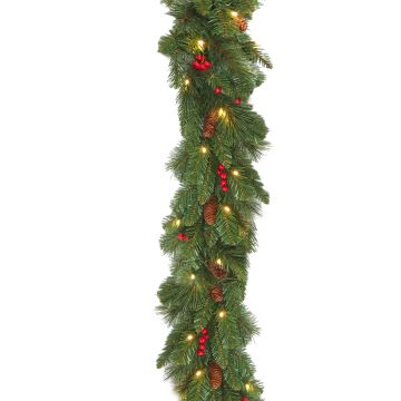 Artificial Christmas garland BUCHAREST, decorated, LEDs, 9ft/275cm, Ø12"/30cm