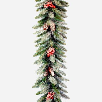 Artificial winter garland RAVENNA with cones, snow-covered, 9ft/275cm, Ø10"/25cm