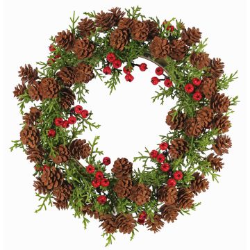 Artificial cypress wreath TAVIL with cones, berries, green-brown, Ø10"/25cm Artificial cypress wreath TAVIL with cones, berries, green-brown, Ø10"/25cm