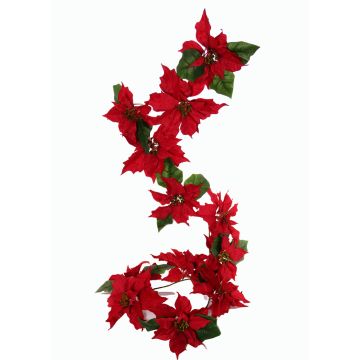 Artificial poinsettia garland TISHA, red, 6ft/180 cm, Ø 7"-9"/18-23 cm