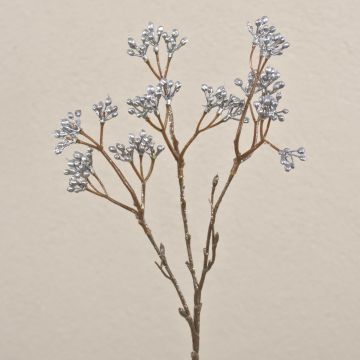 Artificial gaultheria branch BENZO with berries, glitter, silver, 16"/40cm
