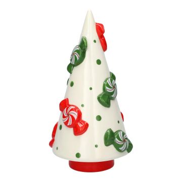 Ceramic Decorative figure Fir tree CRUMB, with Bonbons, red-white-green, 23,6cm, Ø11,8cm