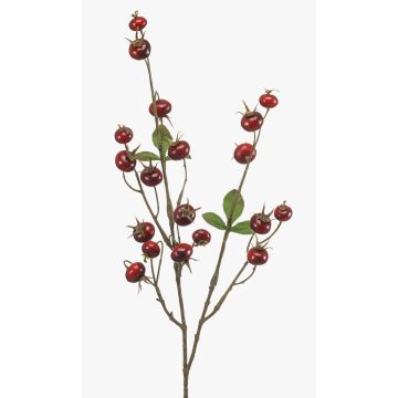 Decorative potato rose branch BREVON with rose hips, red, 80cm
