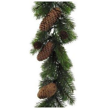 Decorative spruce garland ZOMRIT, cones, green, 6ft/180cm