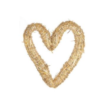 Straw wreath in heart shape PRESTON, natural, 1.6"/4cm, Ø10"/25cm