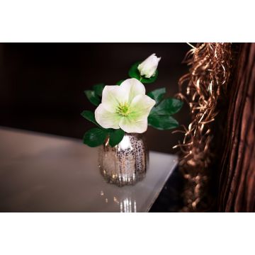 Decorative Christmas rose WINFRIEDA in glass vase, cream-green, 8"/20cm